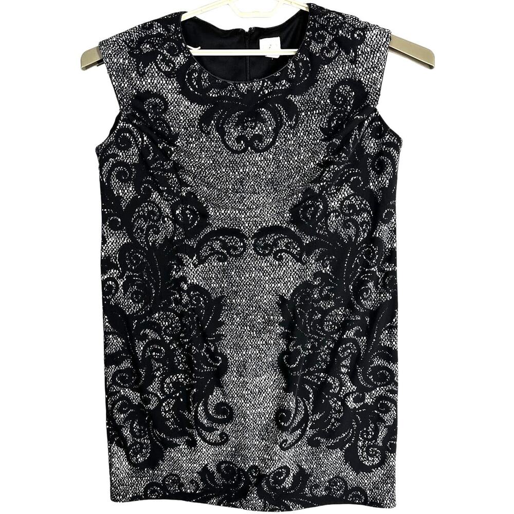 Chicos Sheath Dress Size 3 US XL Black White Brocade Glam Whimsigoth FLAW